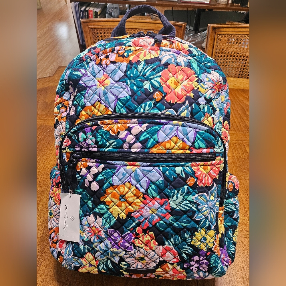 Vera Bradley Campus Backpack Happy Blooms Cotton NWT - Picture 2 of 7